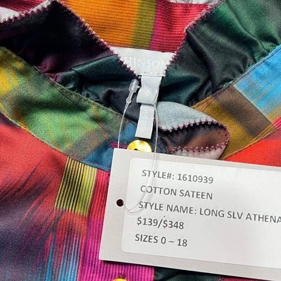 HINSON WU SHIRT ATHENA LONG SLEEVE SATIN FESTIVE PLAIN PRINT SHIRT SIZE 6 - Picture 6 of 8